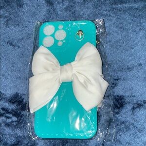 Turquoise Phone Case with White Bow